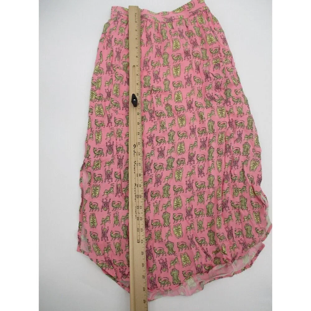& Other Stories Womens Skirt 2 Pink Yellow Tigress Midi Skirt Animal Print Rayon